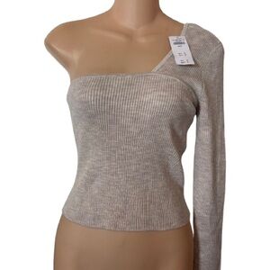 Abercrombie & Fitch Women's Beige One Shoulder NWT Ribbed Sweater‎ Large